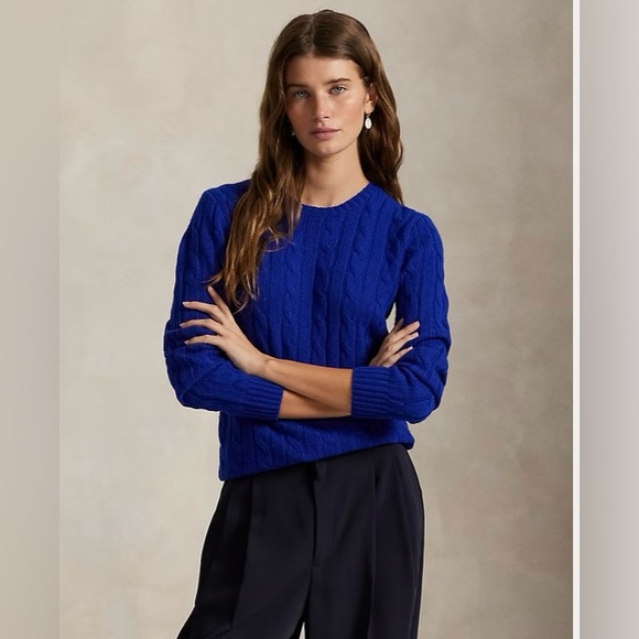 Ralph Lauren The Iconic Cable Knit Cashmere Sweater SZ S Teal Blue - Picture 7 of 12